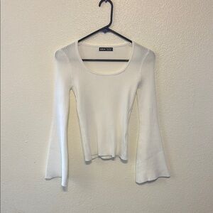 White Bell Sleeve‎ Ribbed Sweater
